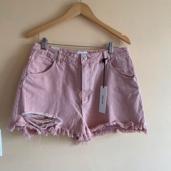 Rollas Dusters High Rise Slim Shorts Woman 32 Peony Pink Distressed Cut Off - Picture 15 of 15